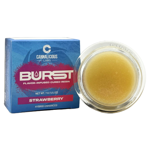 Photograph of product: Cannalicious Strawberry Hybrid Flavor Infused Cured Resin Baller Jar 7g