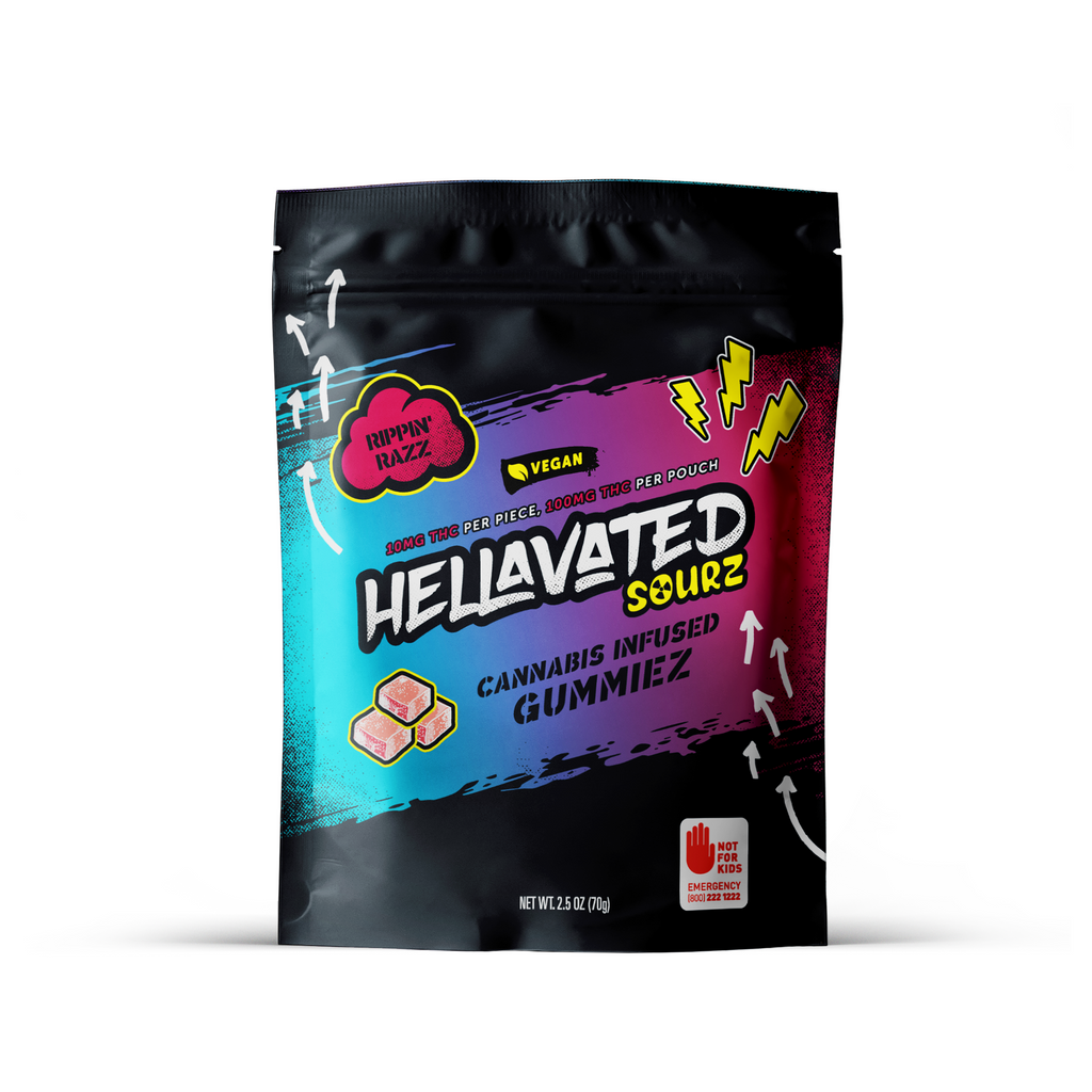 Photograph of product: Hellavated | Rippin' Razz | Sour Gummies | DOH | 10pk | 100mg