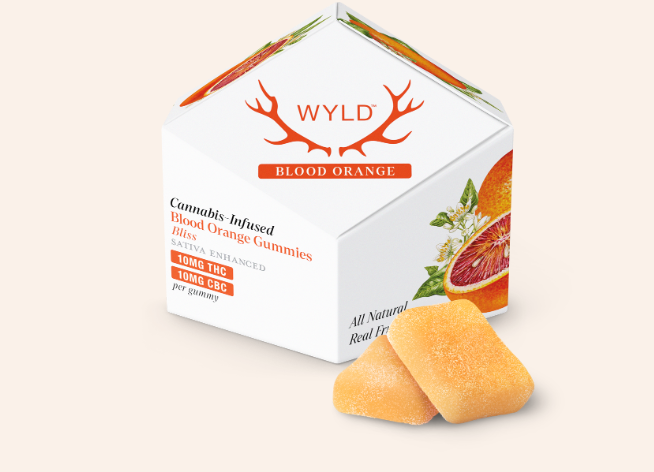 Photograph of product: 1:1 Blood Orange | 20mg TH-oui x 20mg CBC | 10pk | WYLD