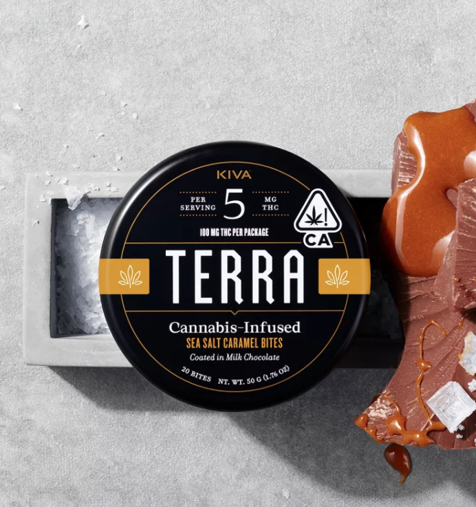 Photograph of product: Kiva Sea Salt Caramel Terra Bites 5mg 20pk (100mg)