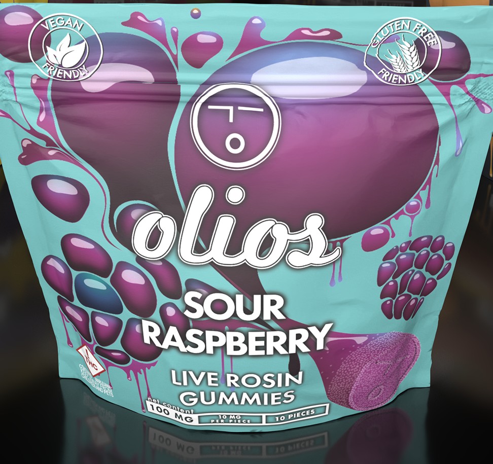 Photograph of product: Olio | Sour Raspberry | Hybrid | Rosin | 10pk Gummies | 100mg