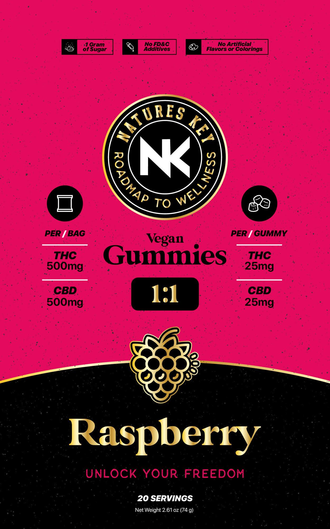 Photograph of product: Nature's Key- Gummy-1:1 TH-oui:CBD-Raspberry