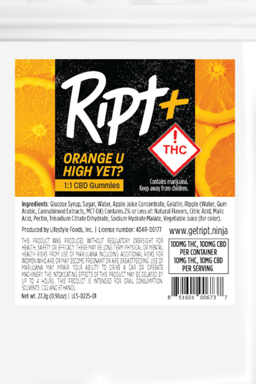 Photograph of product: Ript-Orange 1:1 CBD