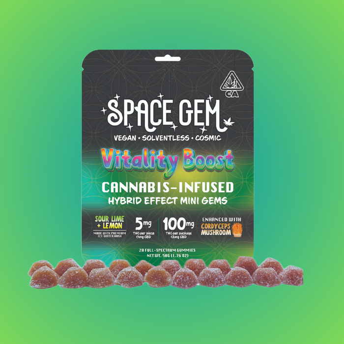 Photograph of product: Space Gem Sour Lime and Lemon Hybrid Effect with Cordyceps Mushroom Mini Gems (5mg x 20ct) 100mg