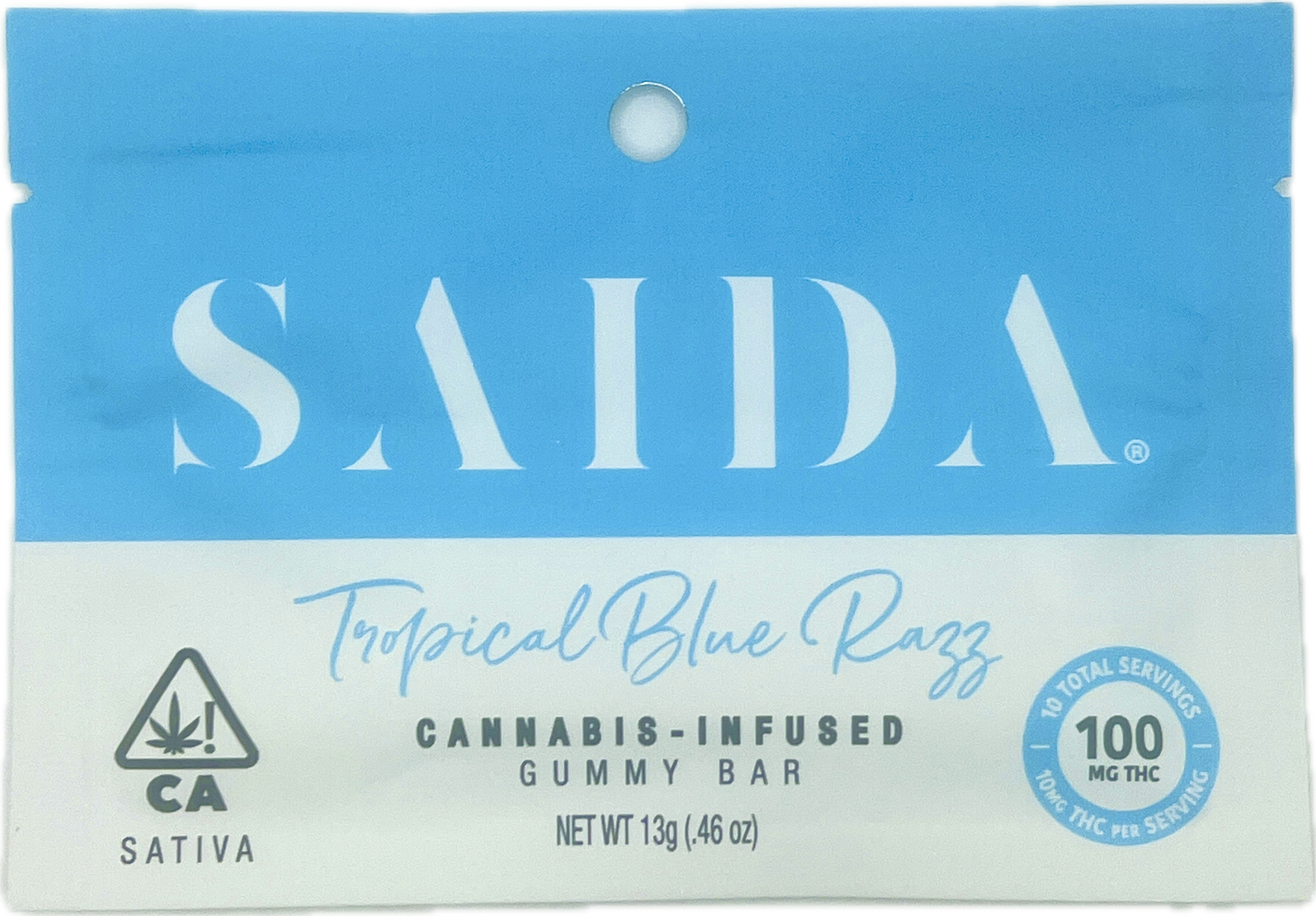 Photograph of product: Saida Blue Razz Gummy Bar 100mg Tropical