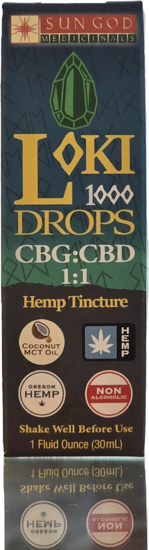 Photograph of product: Sun God Medicinals | Loki Drops | CBG:CBD | 1:1 Hemp Tincture |