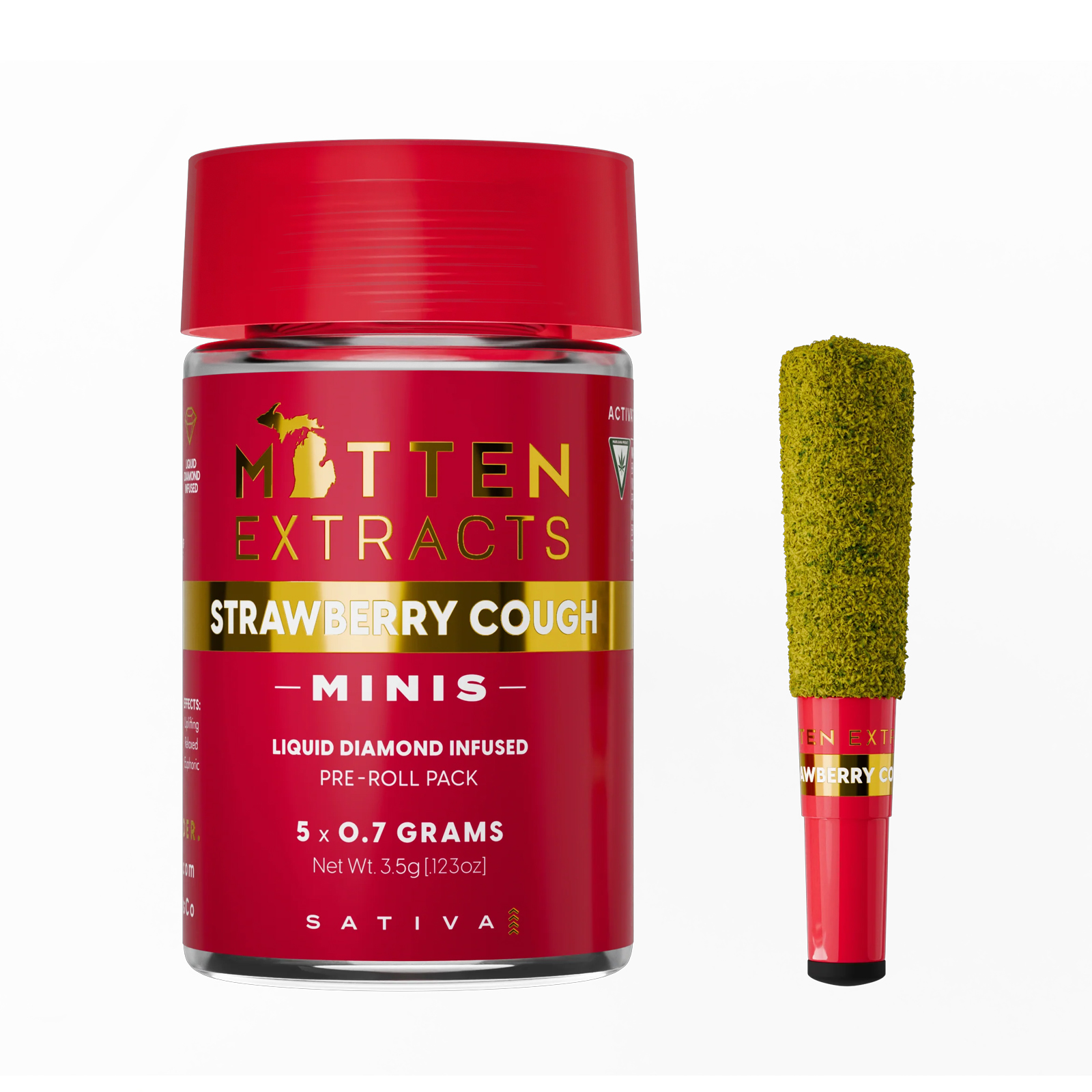 Photograph of product: Mitten Extracts Strawberry Cough 5pk Infused Preroll Rec