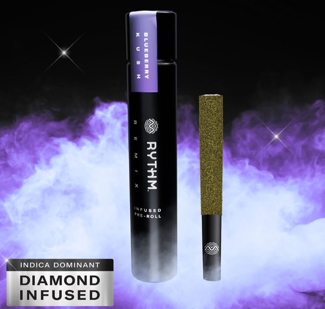 Photograph of product: Rythm REMIX Infused Blueberry Kush (I) Pre-Roll 1g