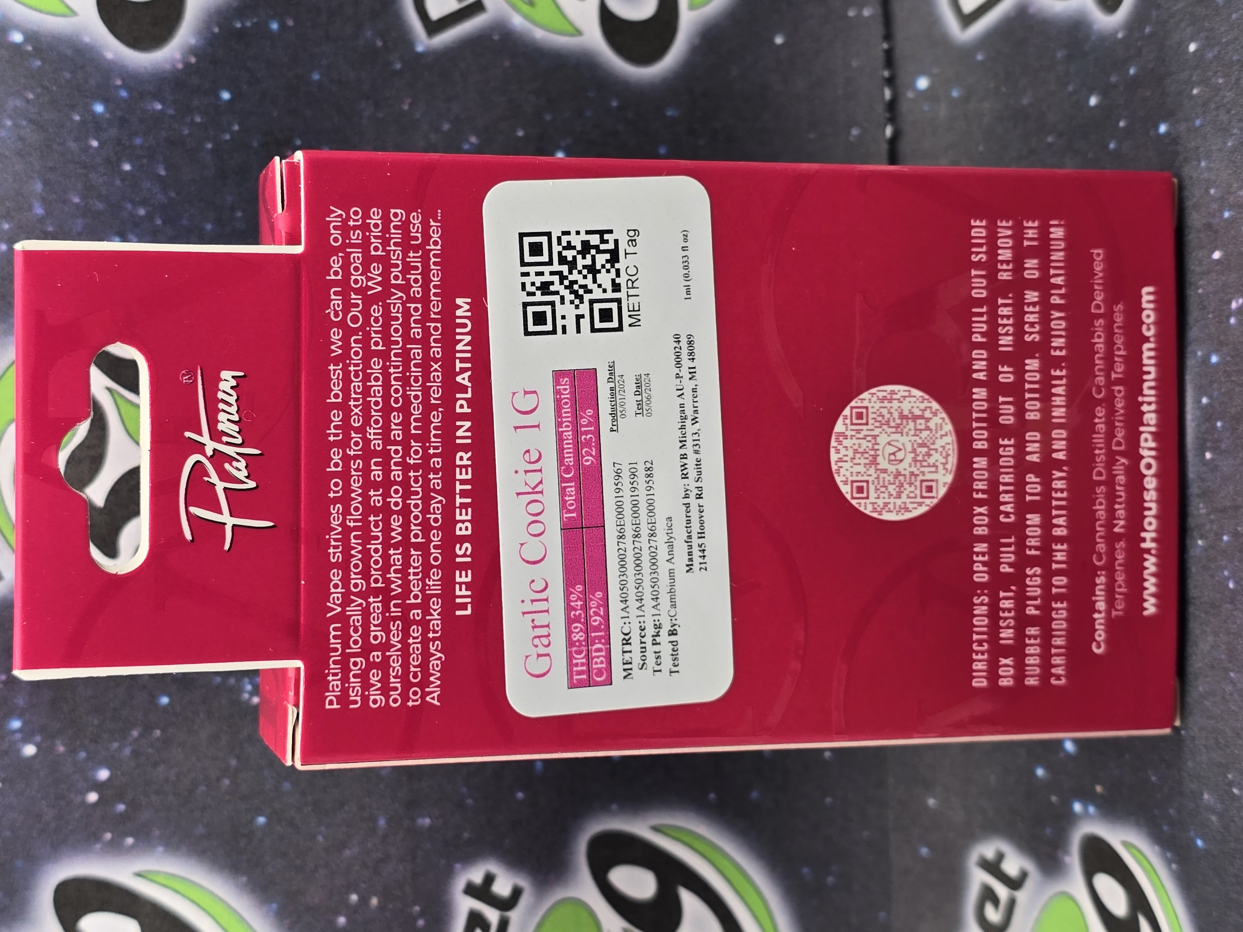 Photograph of product: Platinum Vape | Motornana | 1g Cartridge (H)