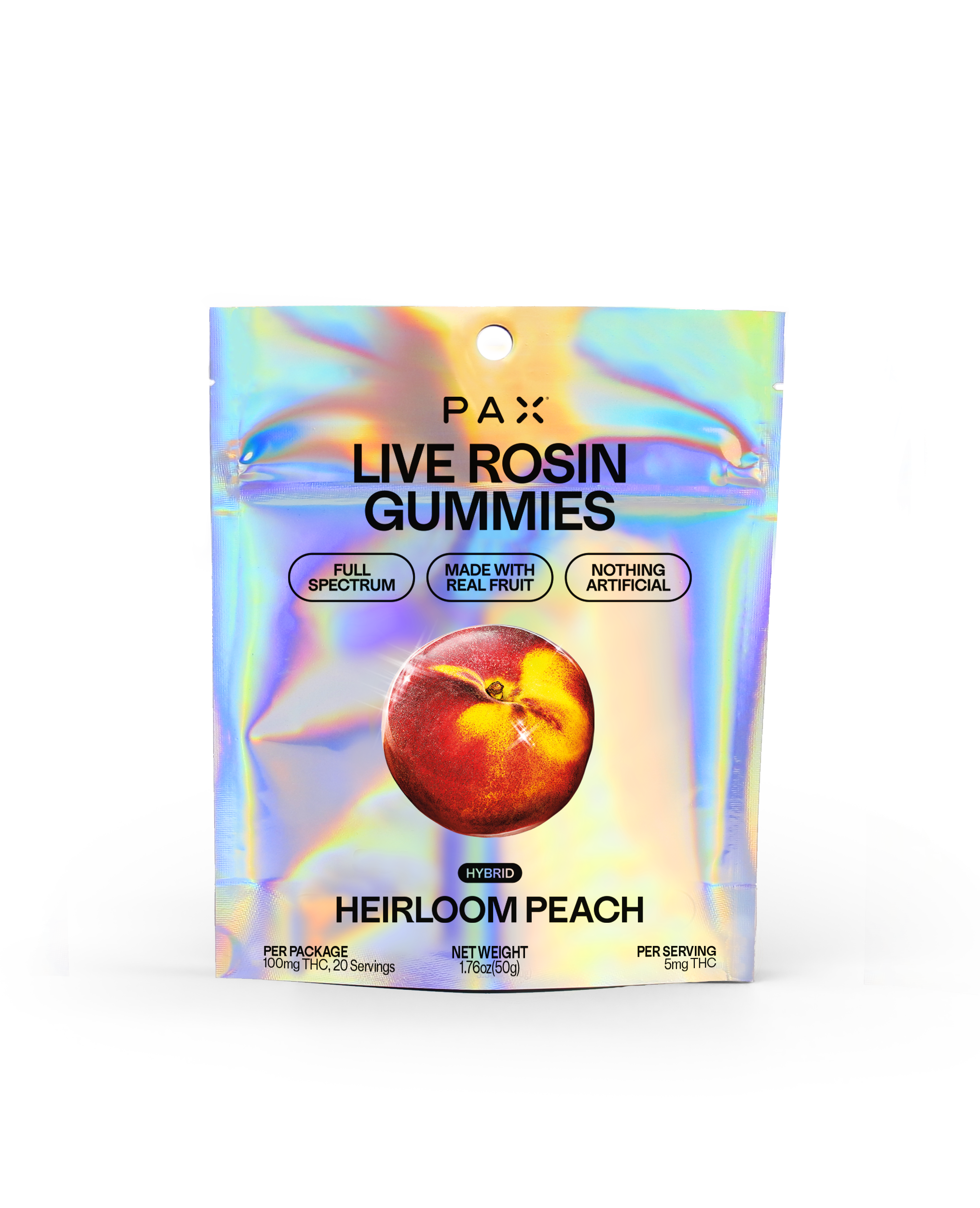 Photograph of product: PAX | Heirloom Peach Live Rosin Gummies | 100mg