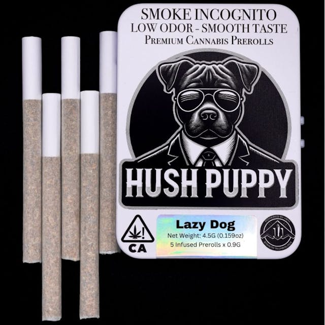 Photograph of product: Hush Puppy – Lazy Dog – Pre-Rolls – 5 Pack – 4.5g - 