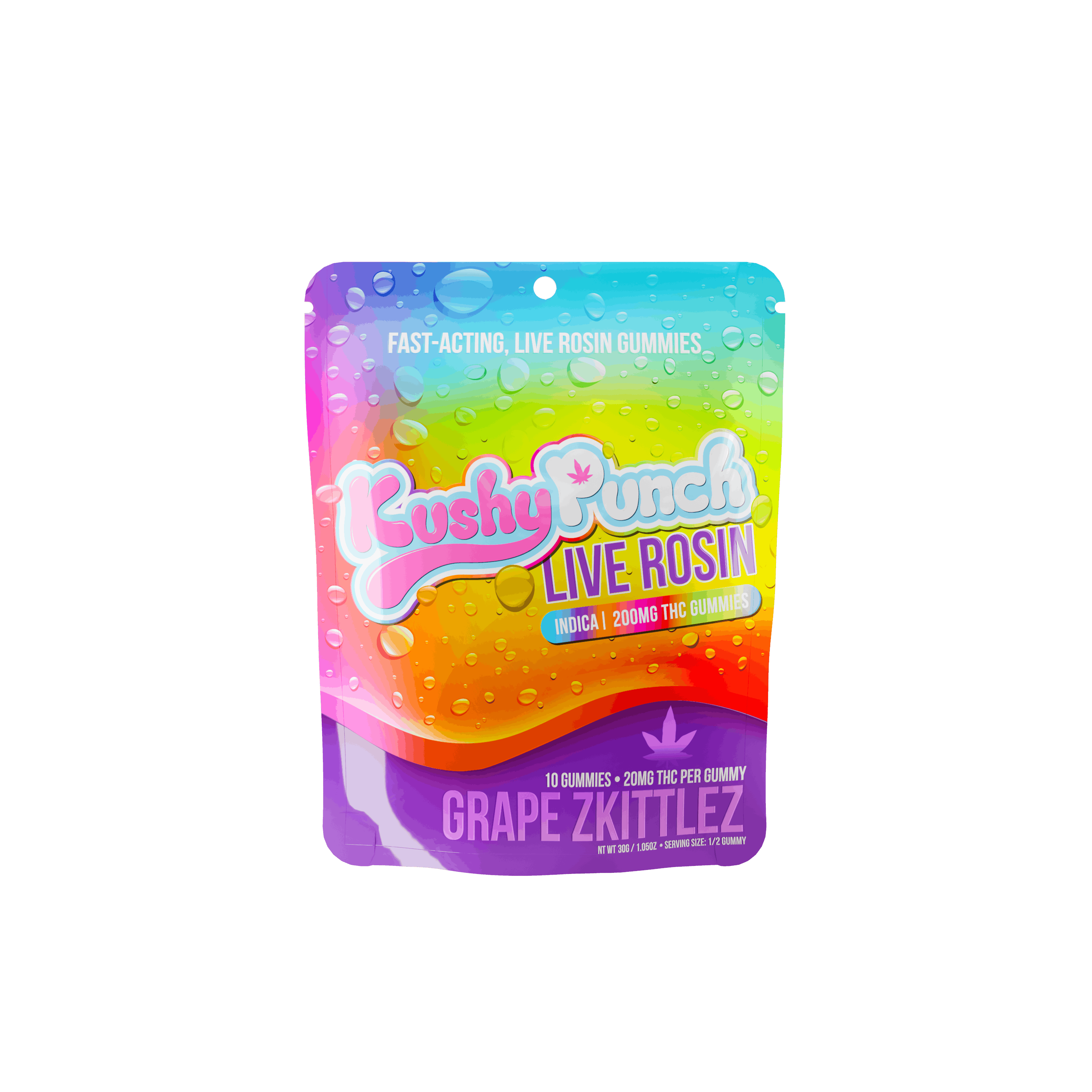 Photograph of product: Kushy Punch Grape Z 200mg Live Rosin Gummies