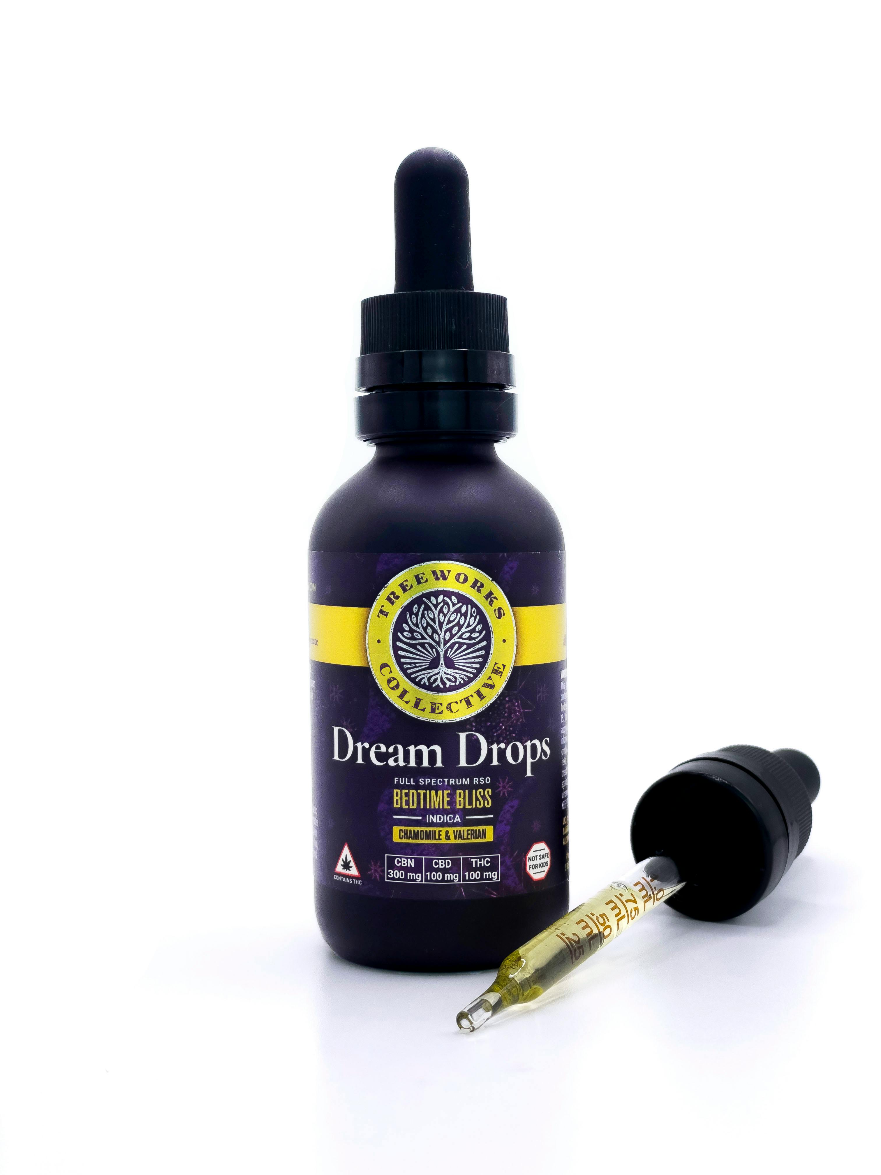 Photograph of product: Treeworks Collective | Dream Drops | Bedtime Bliss | Oui'd | Tincture | 3:1:1| CBN\CBD\TH-oui