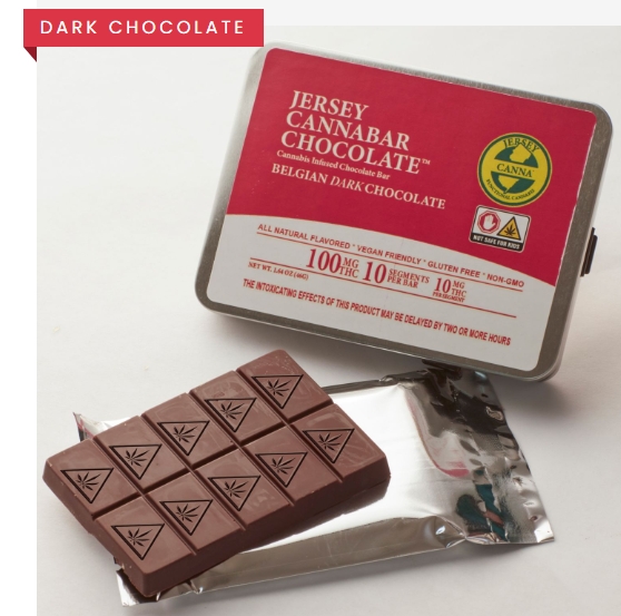 Photograph of product: Dark Chocolate Jersey Cannabar | Chocolate | 10 x 10mg