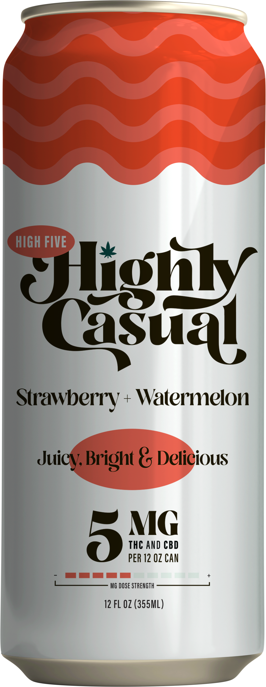 Photograph of product: High Five - Strawberry + Watermelon 1:1 TH-oui:CBD Seltzer 5mg