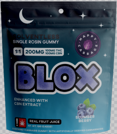 Photograph of product: Happy Cabbage - Blox Slumber Berry 1:1 CBN Solventless Gummy
