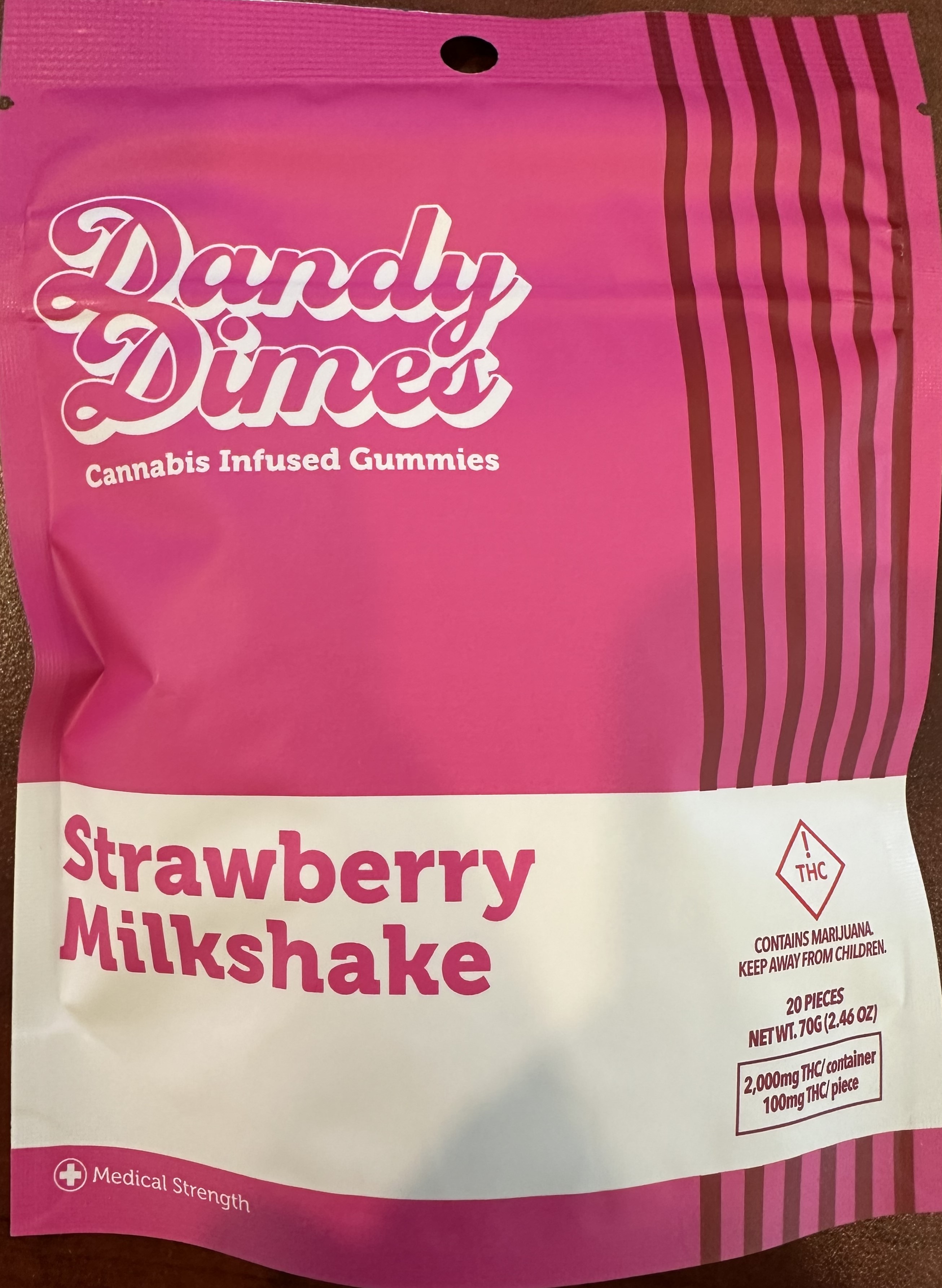 Photograph of product: Dandy Dimes Gummies - Strawberry Milkshake (2000mg)