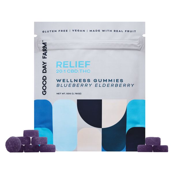 Photograph of product: Good Day Farm | Wellness Gummies | 20:1 Relief Blueberry Elderberry 25mg