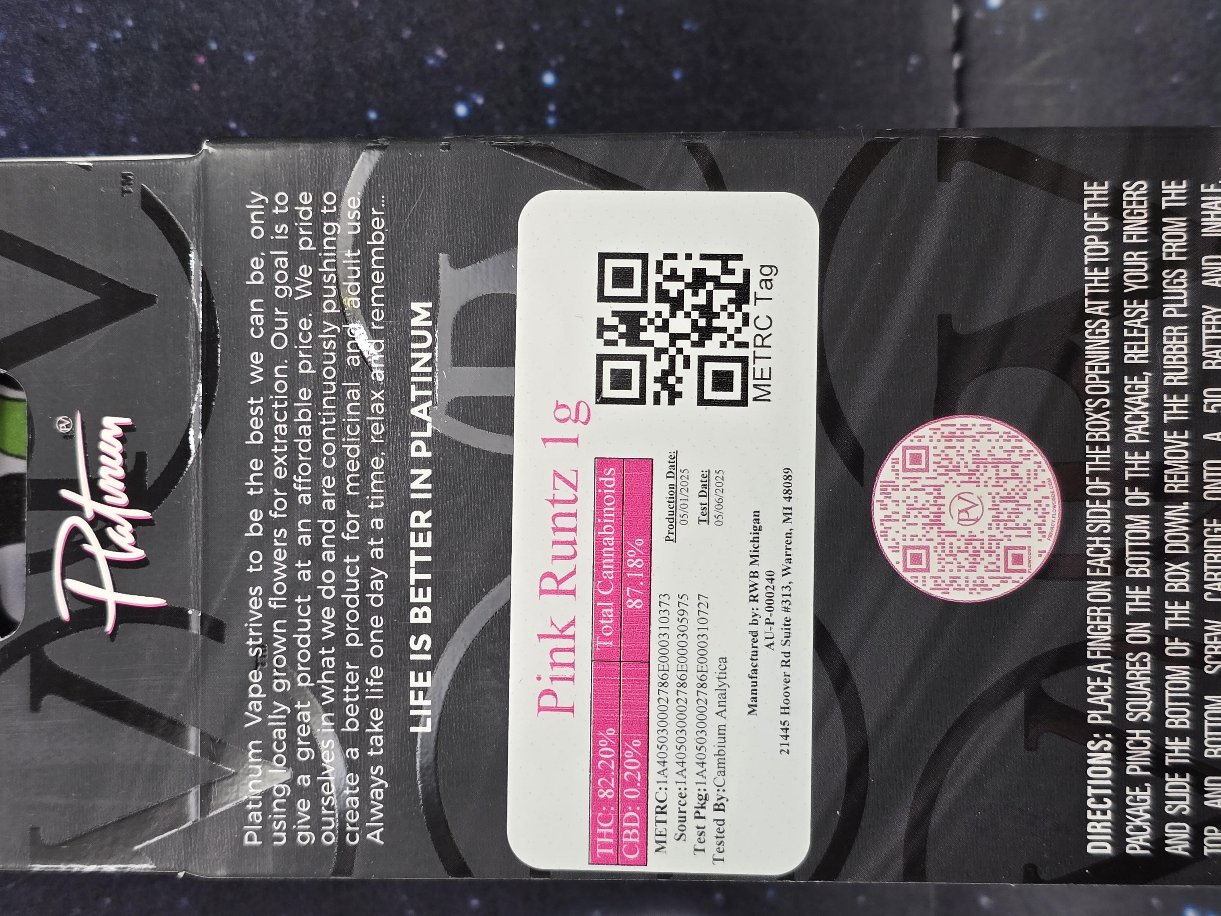 Photograph of product: Platinum Vape | Pink Runtz Live Resin Cartridge