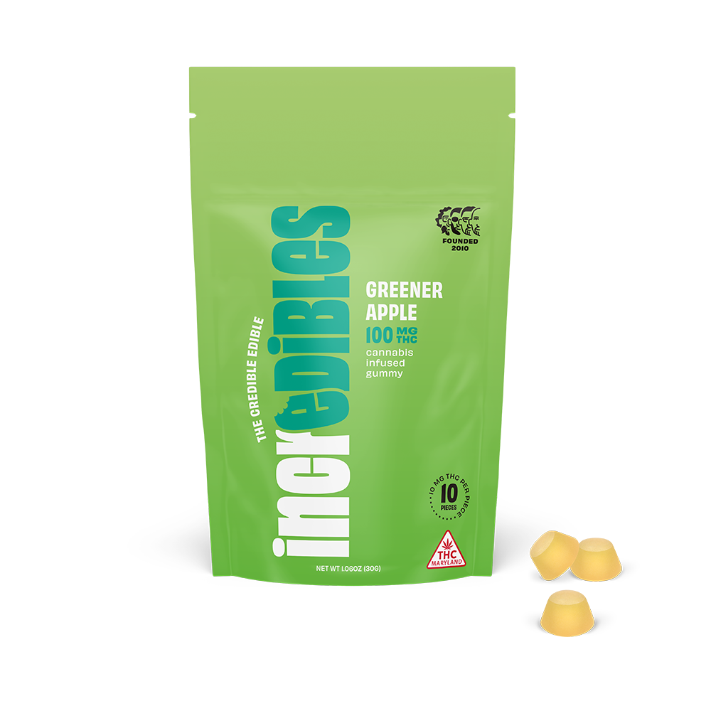 Photograph of product: Greener Apple Fast Acting Gummies 10mg 10 Pack | 100mg