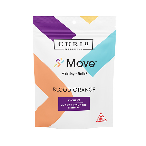 Photograph of product: Curio Wellness | Blood Orange Move Chew 5:1 TH-oui:CBD | 200mg (10pk)