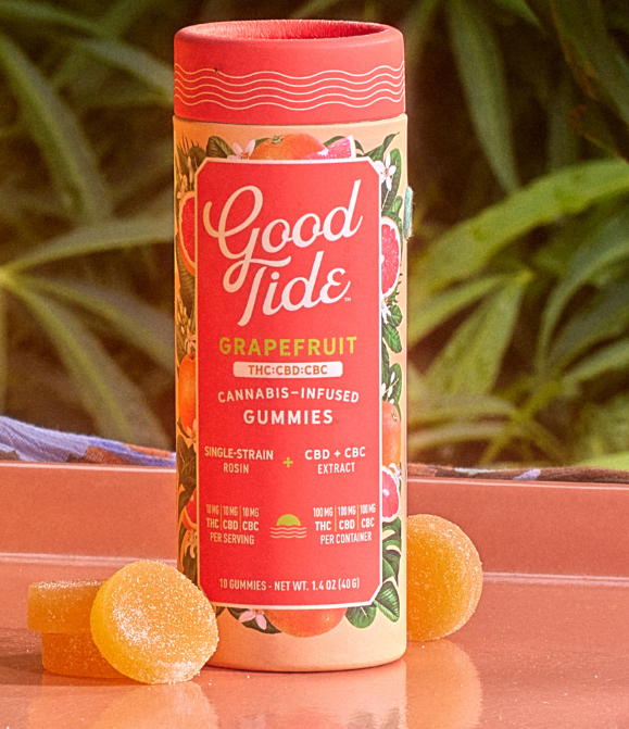 Photograph of product: Good Tide   Grapefruit Gummies   Thc:Cbd:Cbc   1:1:1   10 Pack   300 Mg