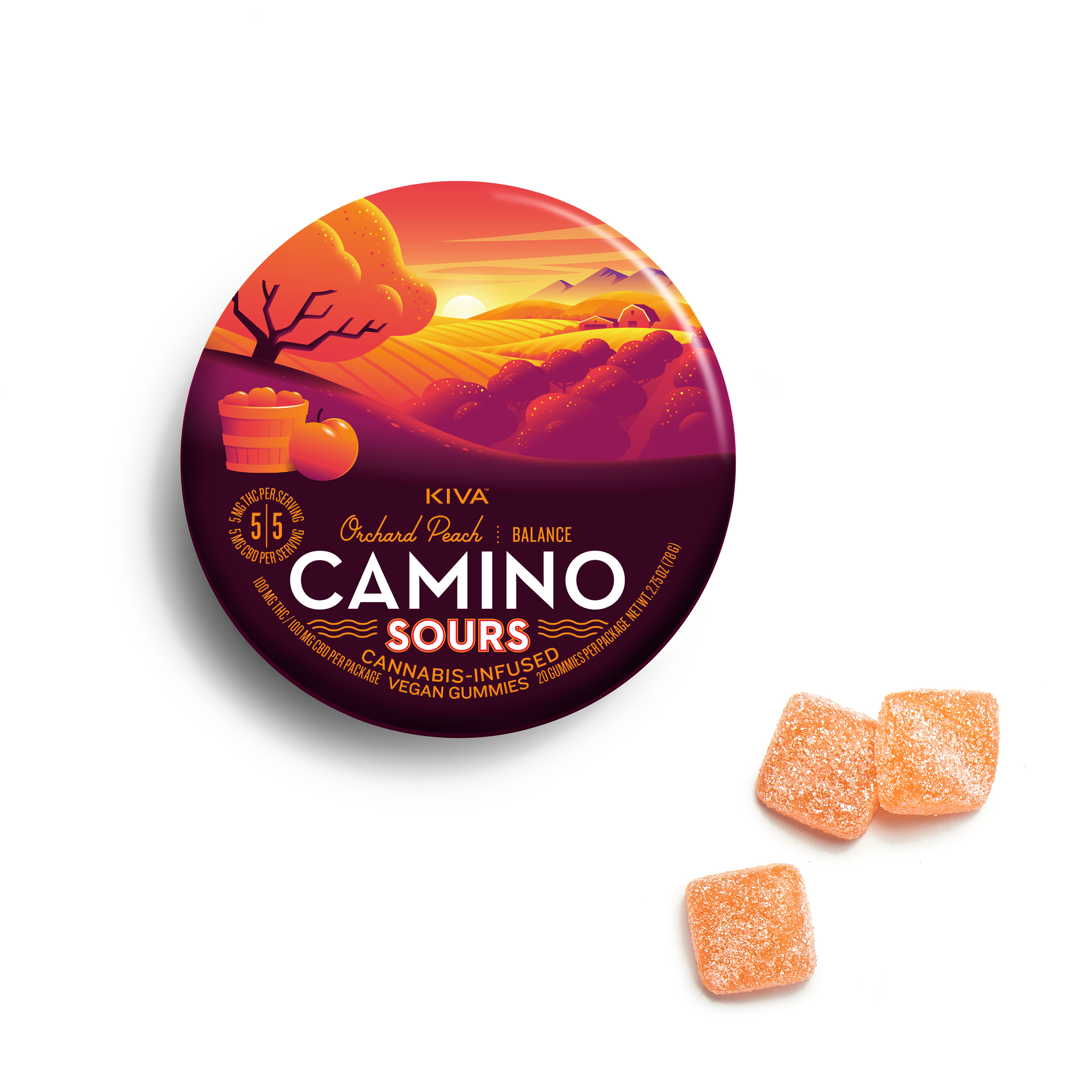Photograph of product: Camino Sours Orchard Peach (H) 1:1 THC:CBD 5mg 20pc