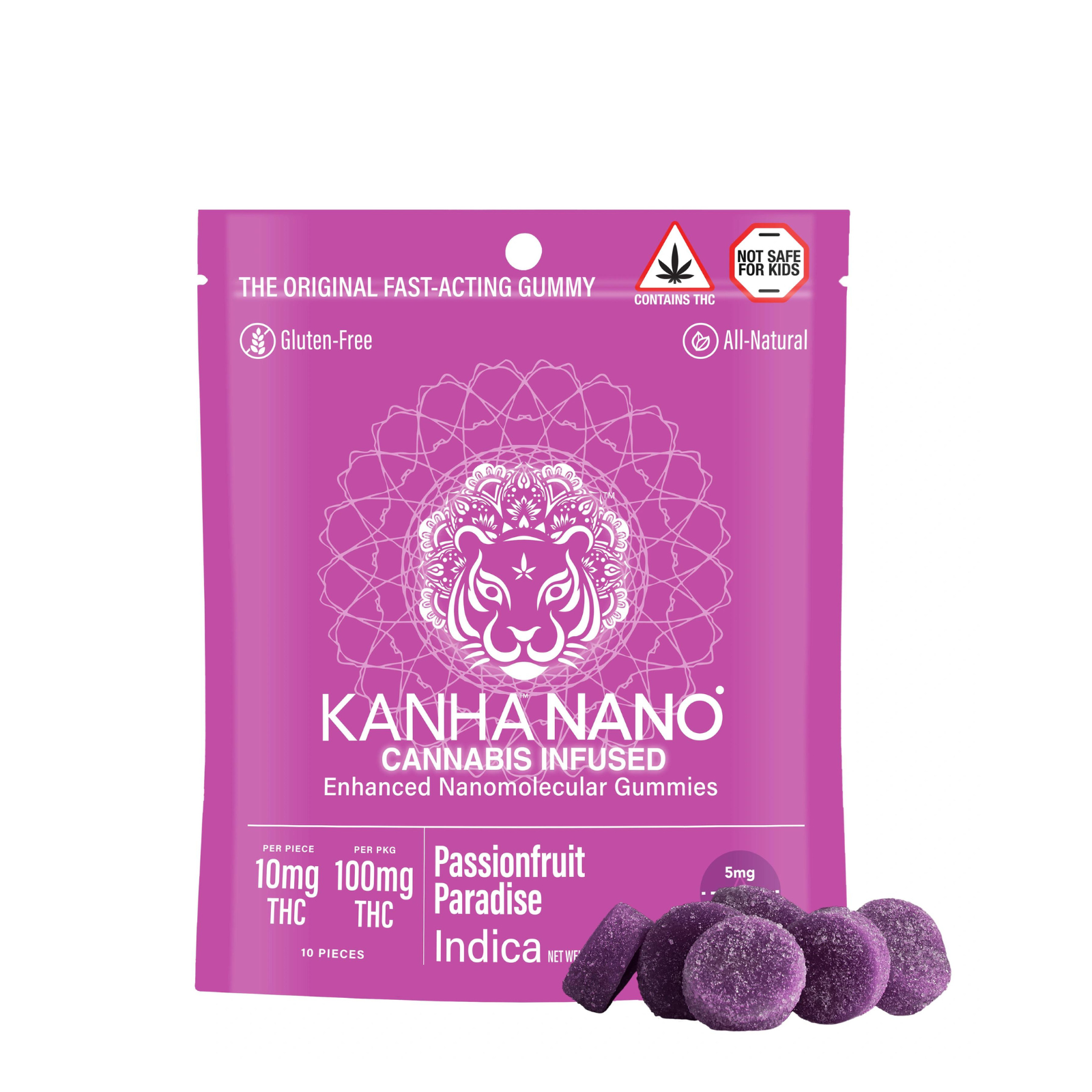 Photograph of product: 100mg 10pk Gummies | Indica Passionfruit Paradise | Kanha