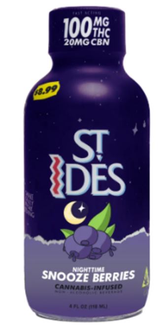 Photograph of product: ST. IDES OUID! INFUSED SHOT BEVERAGE - SNOOZE BERRIES 100MG 4OZ (1CT) - 100 MG