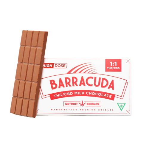 Photograph of product: 1:1 High Dose Milk Chocolate Barracuda Bar 200mg TH-oui: 200mg CBD by Detroit Edibles