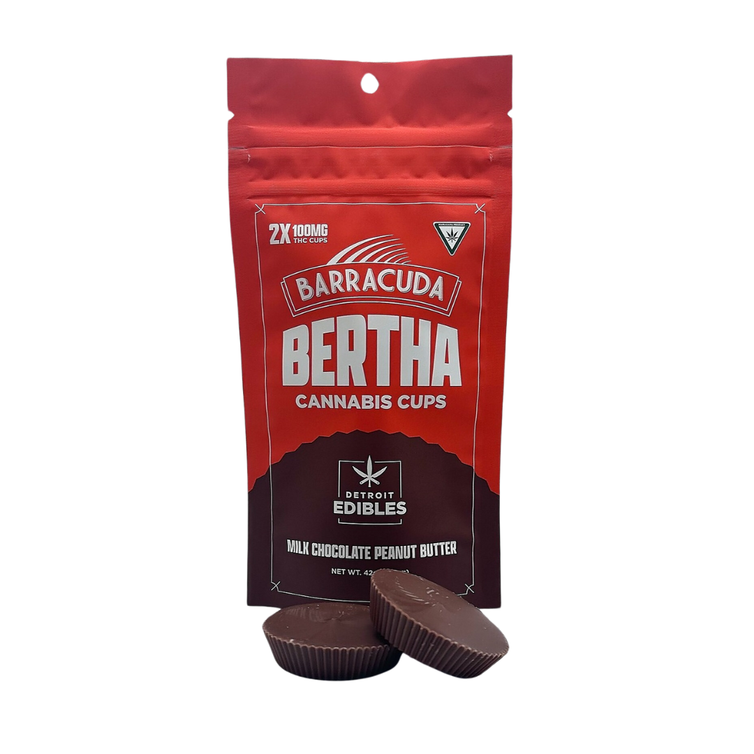 Photograph of Product: Detroit Edibles | Milk Chocolate Peanut Butter Barracuda Bertha Cups | 2x100mg | 200mg