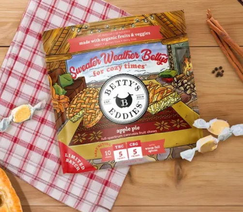 Photograph of product: Betty's Eddies 1:1 Sweater Weather Betty's for Cozy Times 50mg 10pk (TH-oui:CBG) - Apple Pie Chews