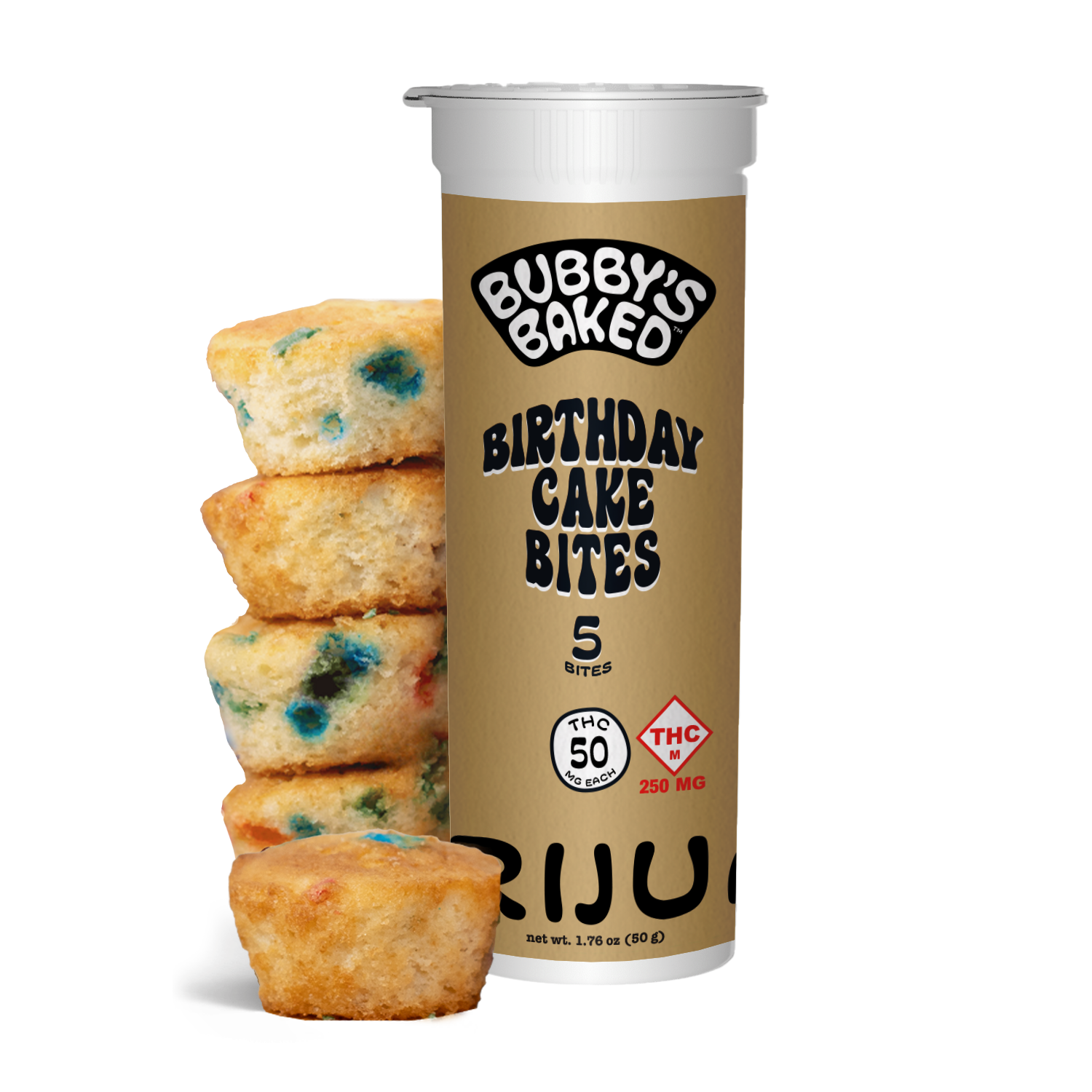 Photograph of product: BUBBY'S BAKED - BAKED GOODS - 250MG - 5PK - BIRTHDAY CAKE BITES - HYBRID