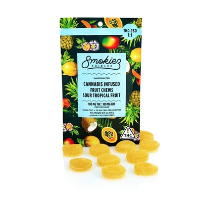 Photograph of product: Smokiez Sour Tropical Fruit 1:1 Hybrid 10PK