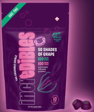 Photograph of product: 50 Shades of Grape (1:1 TH-oui:CBC) - 10pk/200mg (10mg TH-oui, 10mg CBC each)