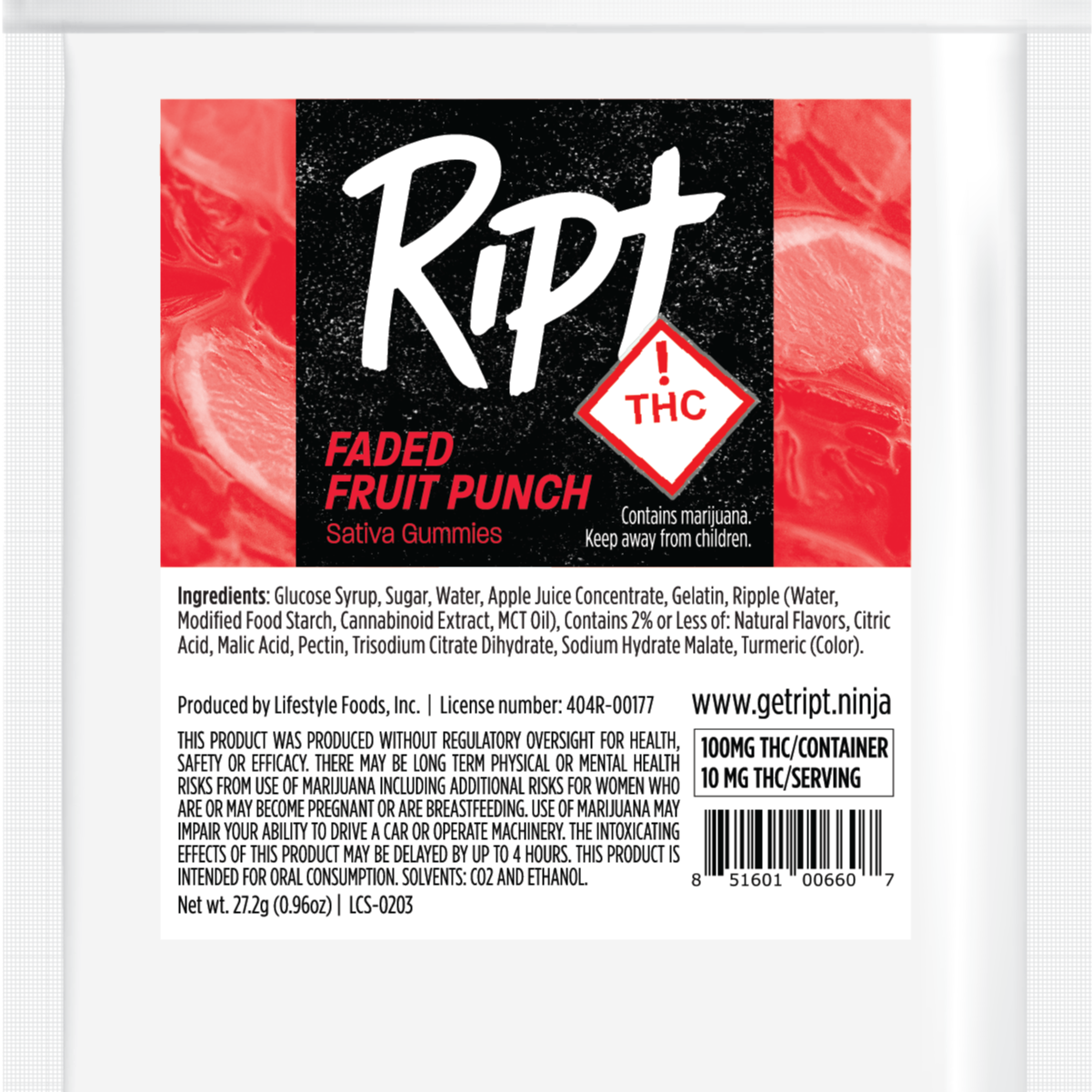 Photograph of product: Faded Fruit Punch (S) 100mg Sour Gummies