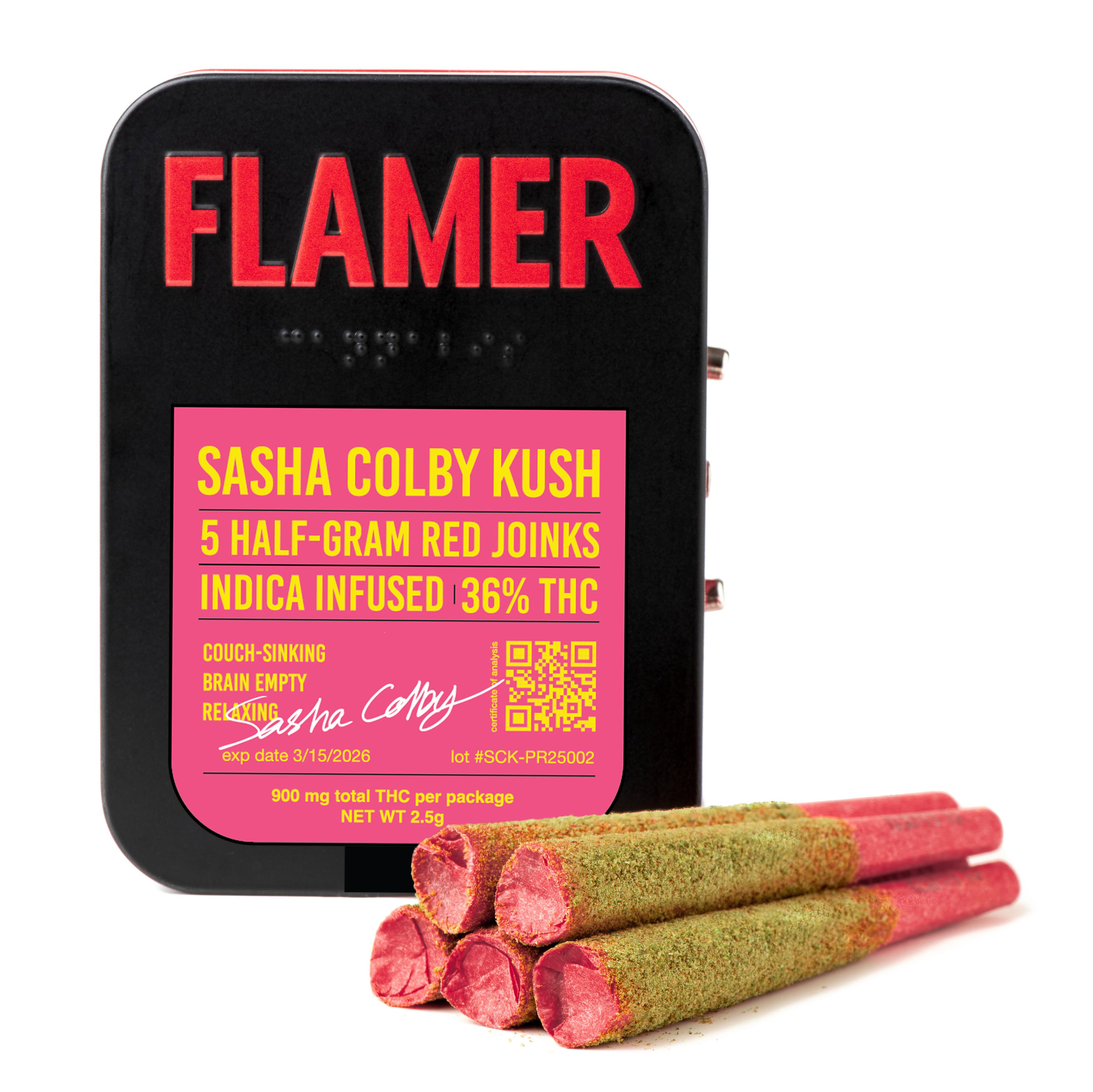 Photograph of product: Flamer-5pk Infused Pre roll (0.5g)-Sasha Colby Kush