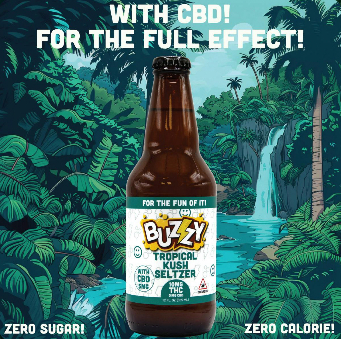 Photograph of product: Buzzy Tropical Kush Seltzer 10 mg*