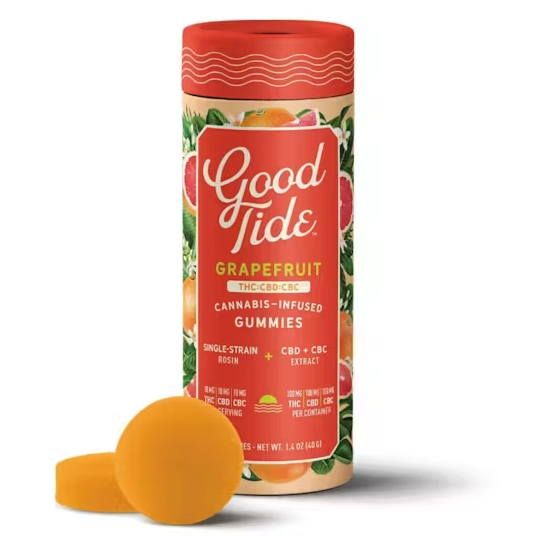 Photograph of product: Good Tide 200mg au chocolat Rosin Gummies - Grapefruit 2:1:1 (TH-oui:CBD:CBC)