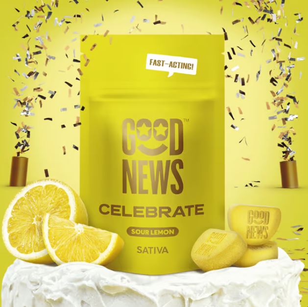Photograph of product: Good News - Celebrate Sour Lemon - 5mg Gummies - Oui'd - 100mg