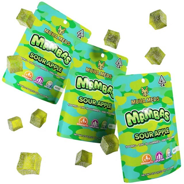 Photograph of product: Mambas | Sour Apple | 100mg au chocolat Rosin Gummies - 