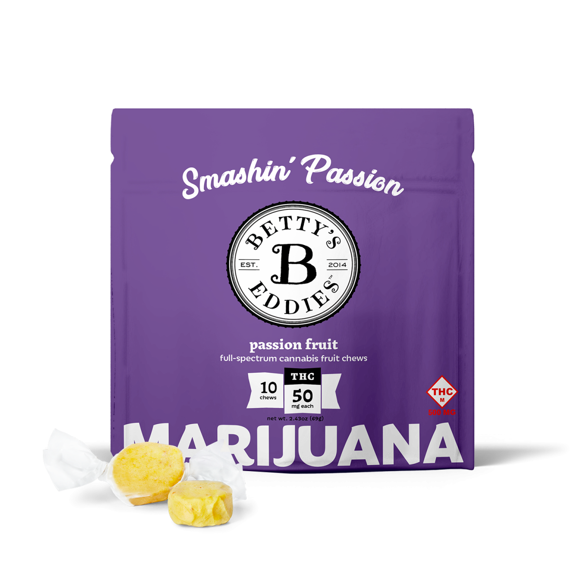 Photograph of product: Betty's Eddies | Passion Fruit Chews | 500mg (10pk)
