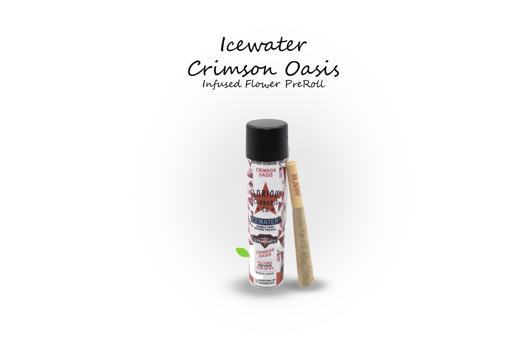 Photograph of product: Crimson Oasis Icewater au chocolat & Diamonds Infused Pre-Roll