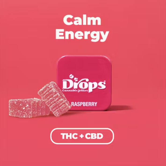 Photograph of product: Drops | 2pc Gummies | Raspberry (1 CBD:2 TH-oui)