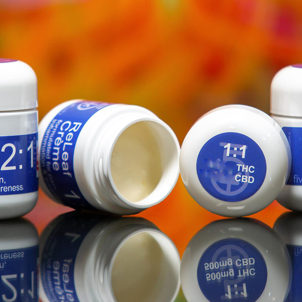 Photograph of product: 5 Leaf Labs | ReLeaf Cream | 1:1 TH-oui:CBD | 1000mg
