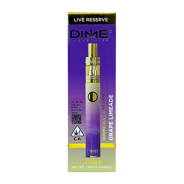 Photograph of product: Dime Industries Live Reserve | 1000mg - Grape Limeade - Disposable - Hybrid - 