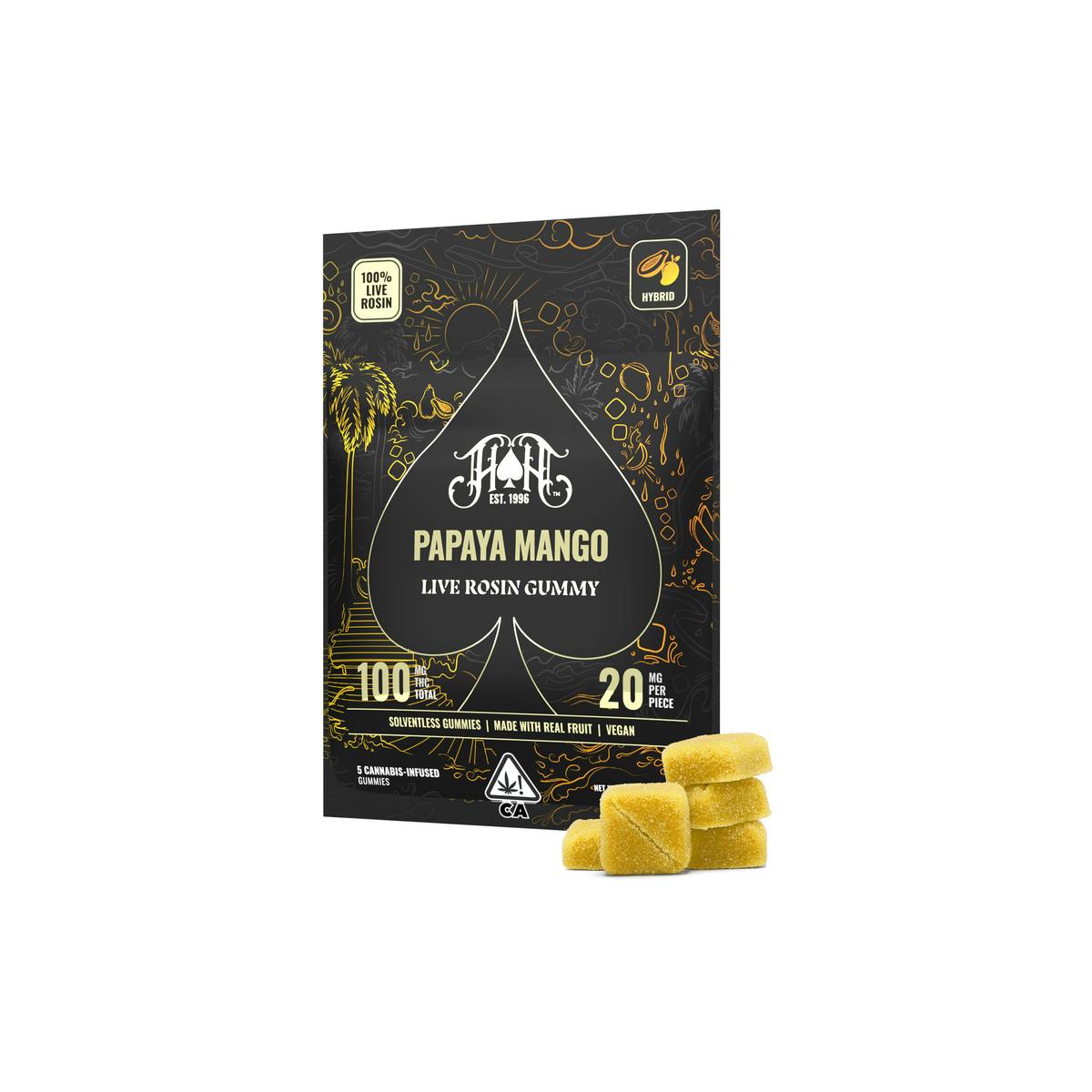 Photograph of product: Heavy Hitters | Papaya Mango Rosin Gummies (5 Pack) | 100mg
