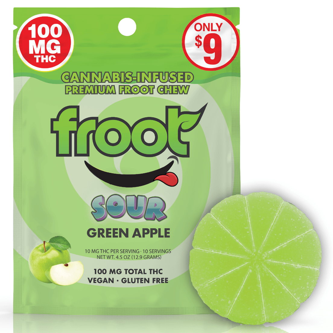Photograph of product: Froot | Sour Green Apple Single Gummy | 100mg