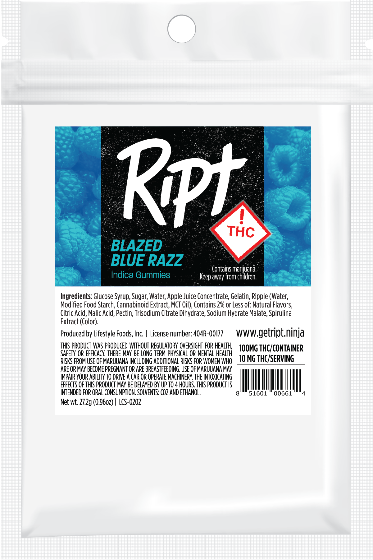 Photograph of product: Ript Gummies Blazed Blue Razz Oui'd 100mg