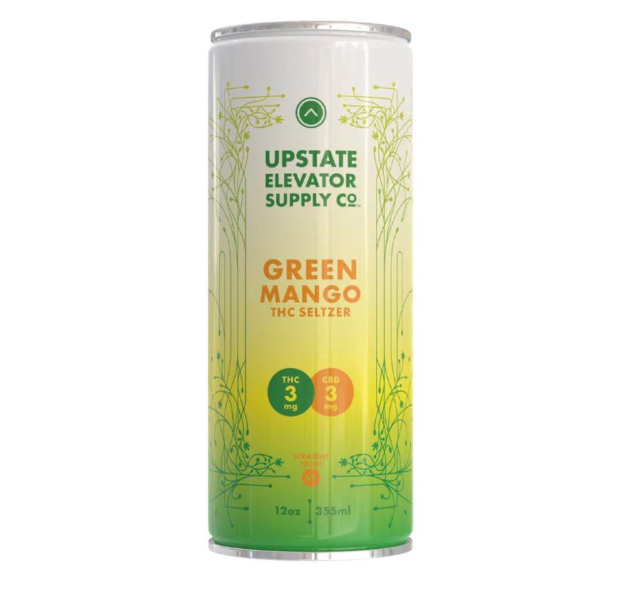 Photograph of product: UESC | Green Mango Seltzer 3mg CBD: 3mg TH-oui | 12oz